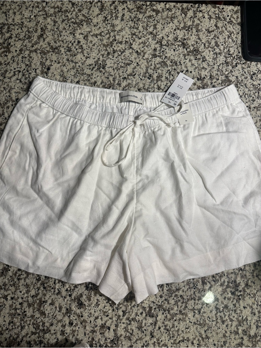 Abercrombie & Fitch Linen-Blend Drawstring Shorts - White